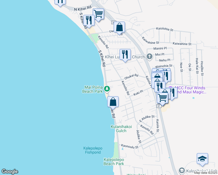 map of restaurants, bars, coffee shops, grocery stores, and more near 357 South Kihei Road in Kihei