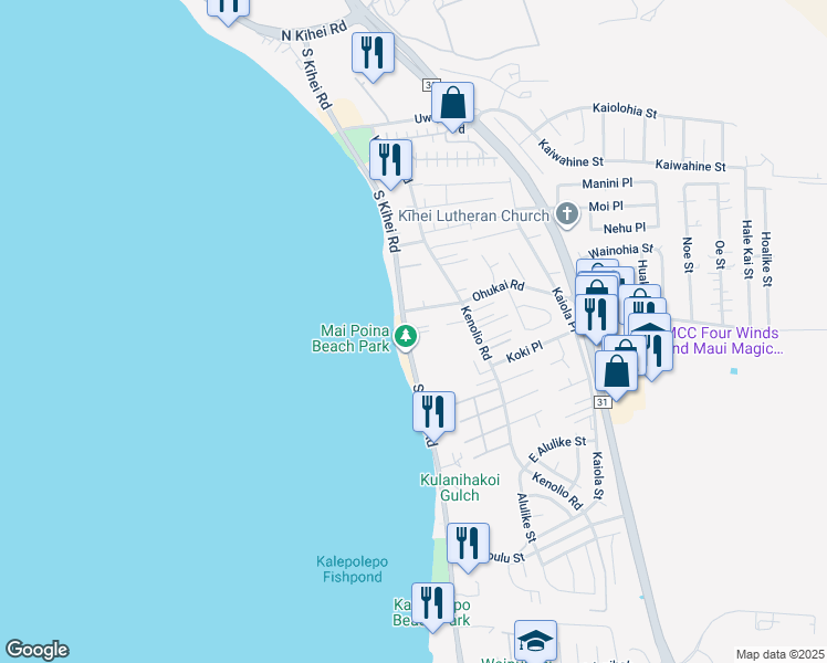 map of restaurants, bars, coffee shops, grocery stores, and more near 357 South Kihei Road in Kihei