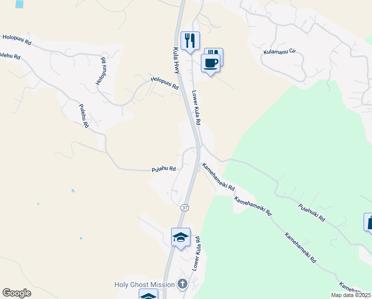 map of restaurants, bars, coffee shops, grocery stores, and more near 3402 Lower Kula Road in Kula