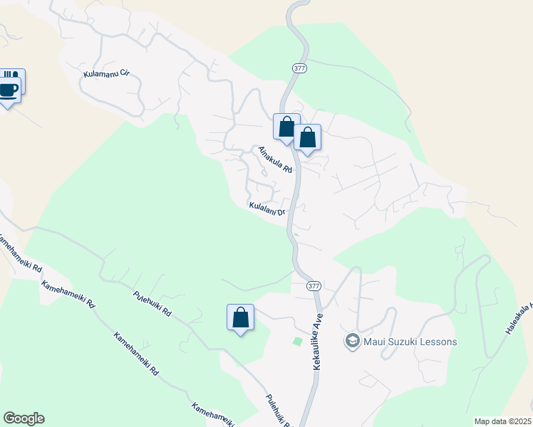 map of restaurants, bars, coffee shops, grocery stores, and more near 320 Kulalani Drive in Kula