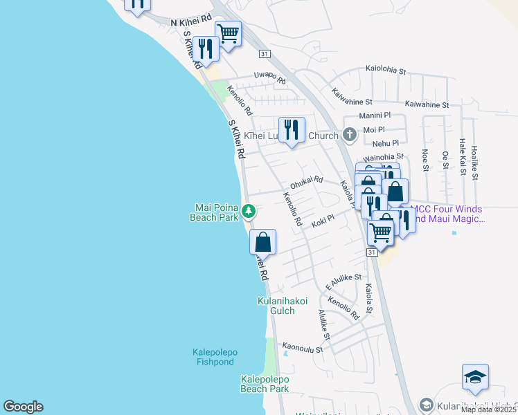 map of restaurants, bars, coffee shops, grocery stores, and more near 357 South Kihei Road in Kihei