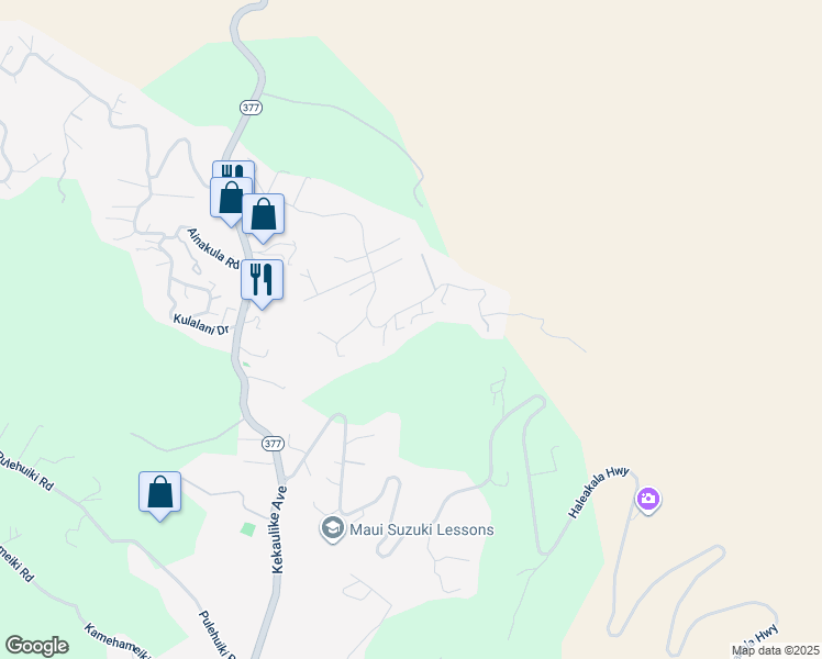 map of restaurants, bars, coffee shops, grocery stores, and more near 18 Nana Pono Place in Kula