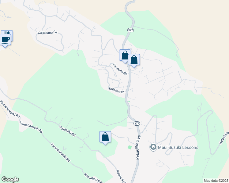 map of restaurants, bars, coffee shops, grocery stores, and more near 308 Kulalani Drive in Kula