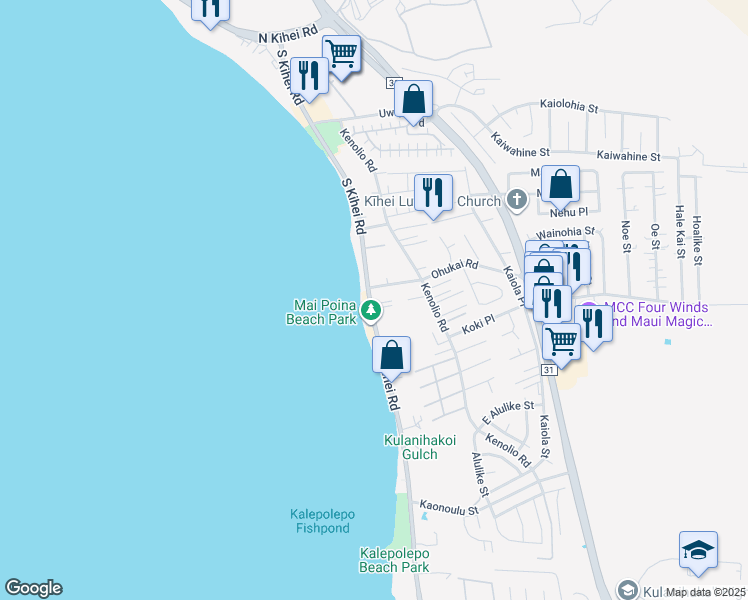 map of restaurants, bars, coffee shops, grocery stores, and more near 349 South Kihei Road in Kihei