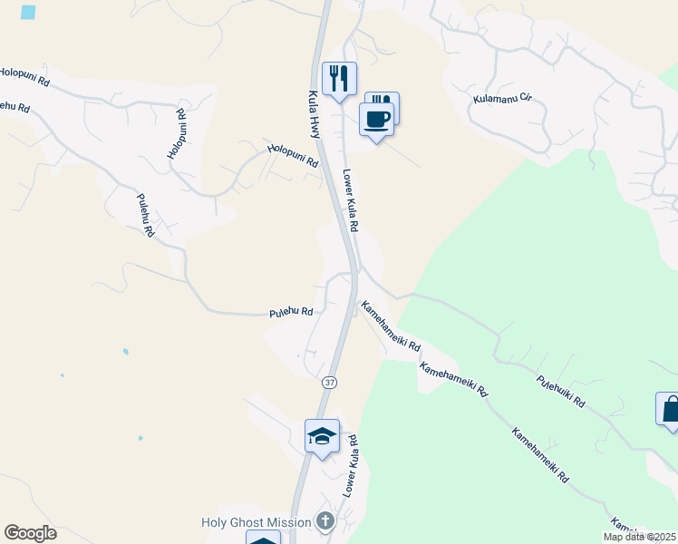 map of restaurants, bars, coffee shops, grocery stores, and more near 3354 Lower Kula Road in Kula