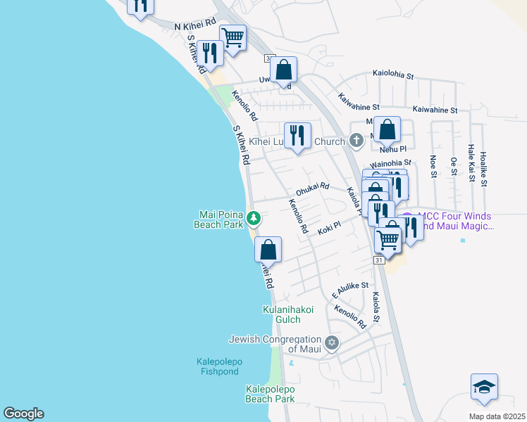 map of restaurants, bars, coffee shops, grocery stores, and more near 353 South Kihei Road in Kihei