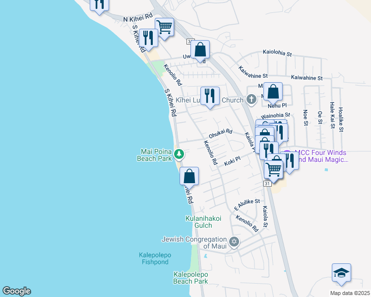 map of restaurants, bars, coffee shops, grocery stores, and more near 351 South Kihei Road in Kihei