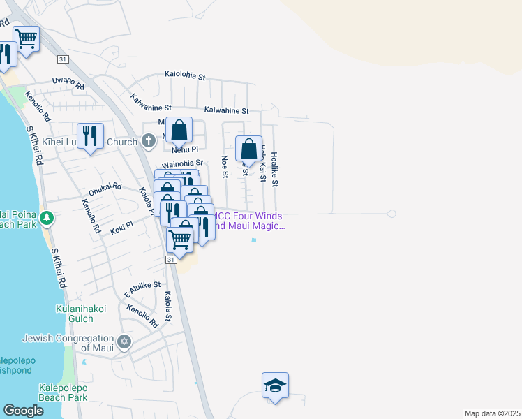 map of restaurants, bars, coffee shops, grocery stores, and more near 364 Hale Kai Street in Kihei