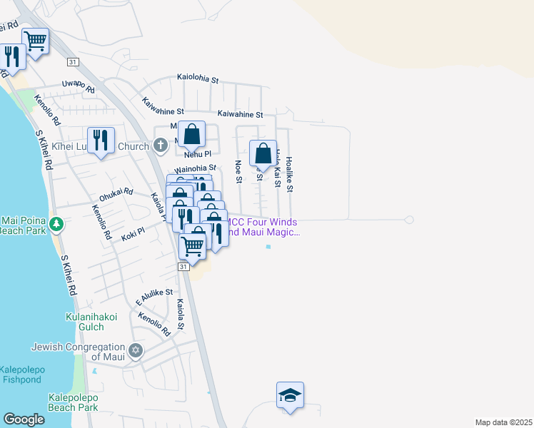 map of restaurants, bars, coffee shops, grocery stores, and more near 362 Oe Street in Kihei