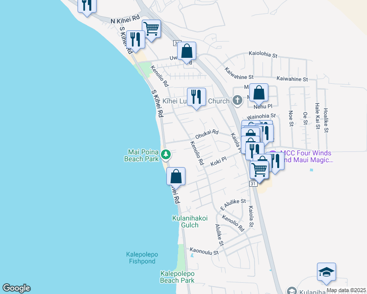 map of restaurants, bars, coffee shops, grocery stores, and more near 51 Kalola Place in Kihei