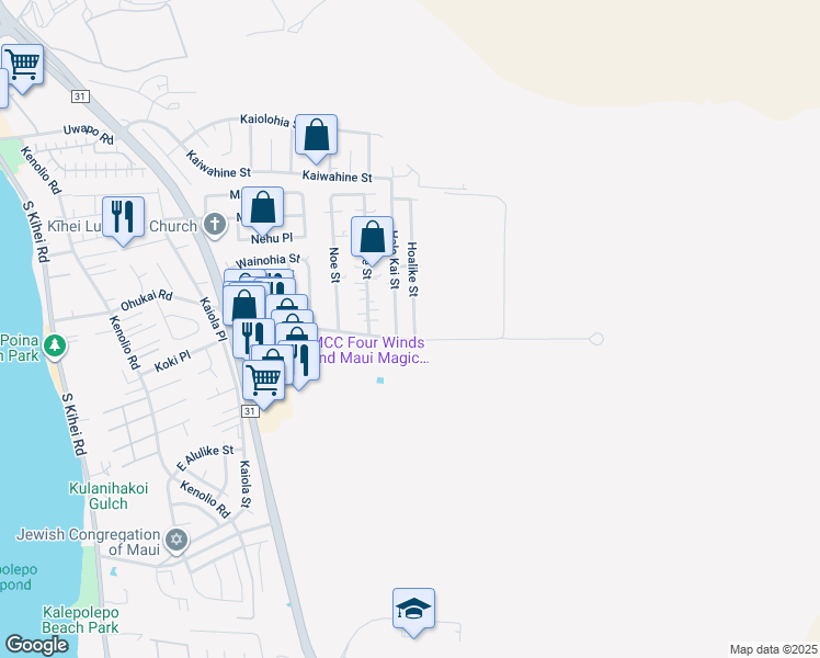 map of restaurants, bars, coffee shops, grocery stores, and more near 356 Hoalike Street in Kihei