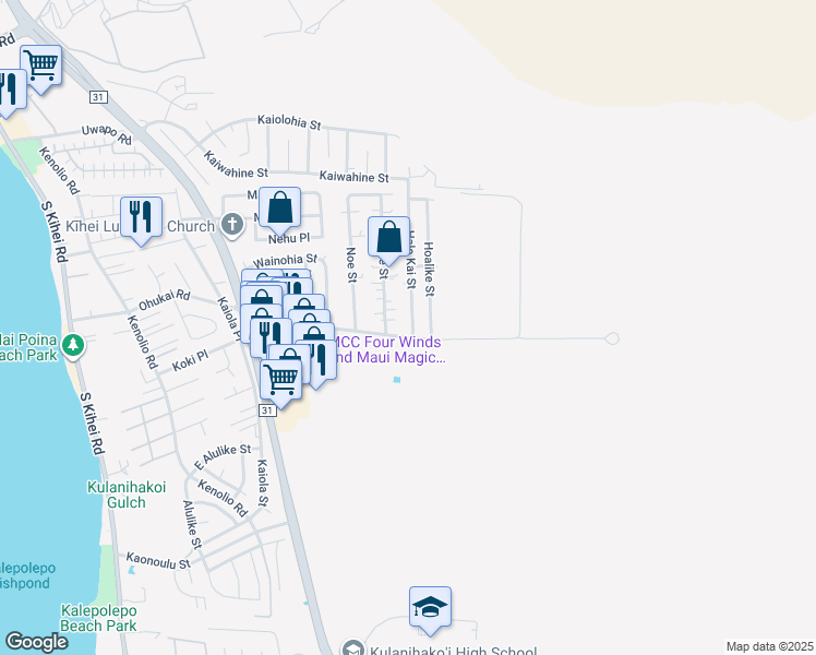 map of restaurants, bars, coffee shops, grocery stores, and more near 358 Hale Kai Street in Kihei