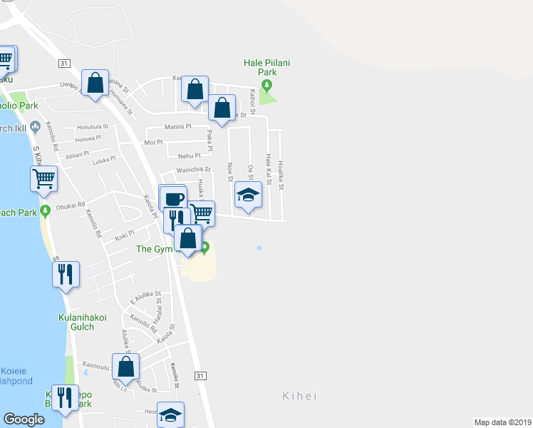 map of restaurants, bars, coffee shops, grocery stores, and more near 358 Hale Kai Street in Kihei