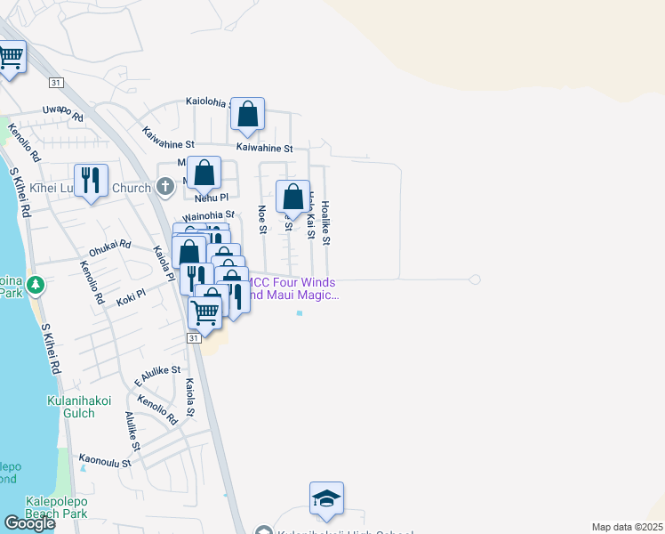 map of restaurants, bars, coffee shops, grocery stores, and more near 353 Hoalike Street in Kihei