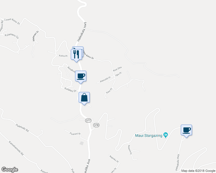 map of restaurants, bars, coffee shops, grocery stores, and more near 37 Meakoho Place in Kula