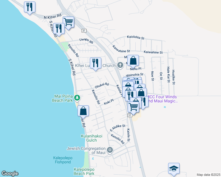 map of restaurants, bars, coffee shops, grocery stores, and more near 446 Kinaole Circle in Kihei