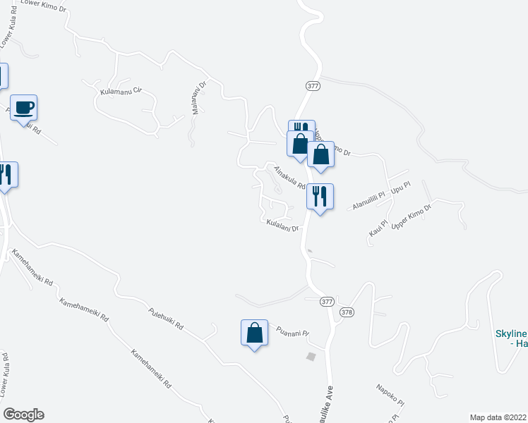 map of restaurants, bars, coffee shops, grocery stores, and more near 267 Kulalani Drive in Kula