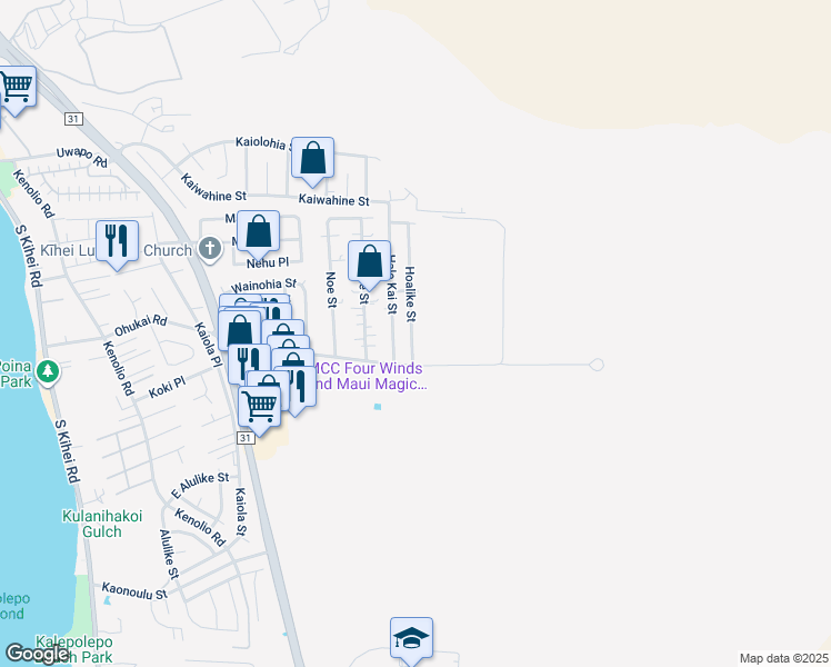 map of restaurants, bars, coffee shops, grocery stores, and more near 353 Hoalike Street in Kihei