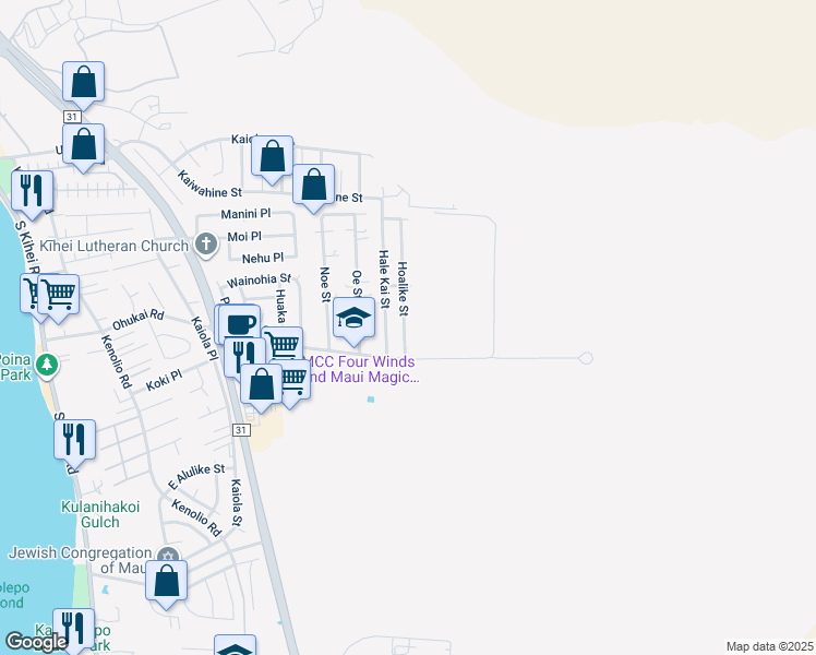 map of restaurants, bars, coffee shops, grocery stores, and more near 335 Hoalike Street in Kihei