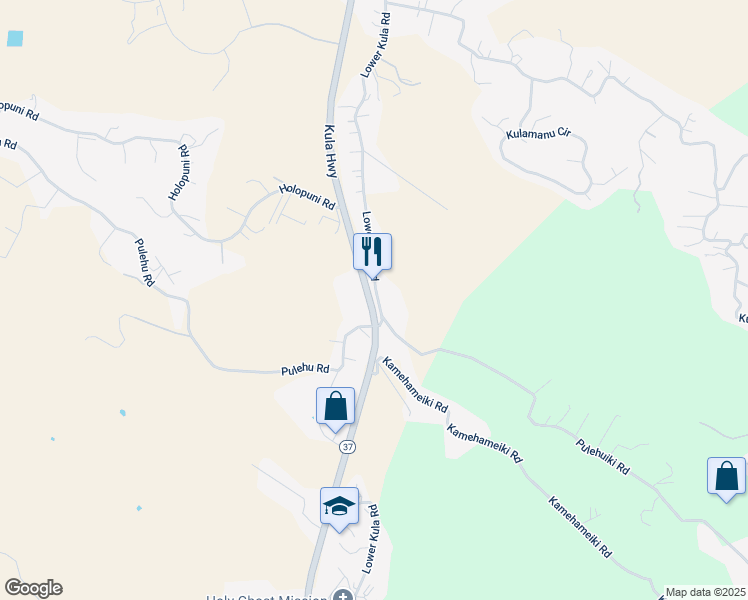 map of restaurants, bars, coffee shops, grocery stores, and more near 3206 Lower Kula Road in Kula