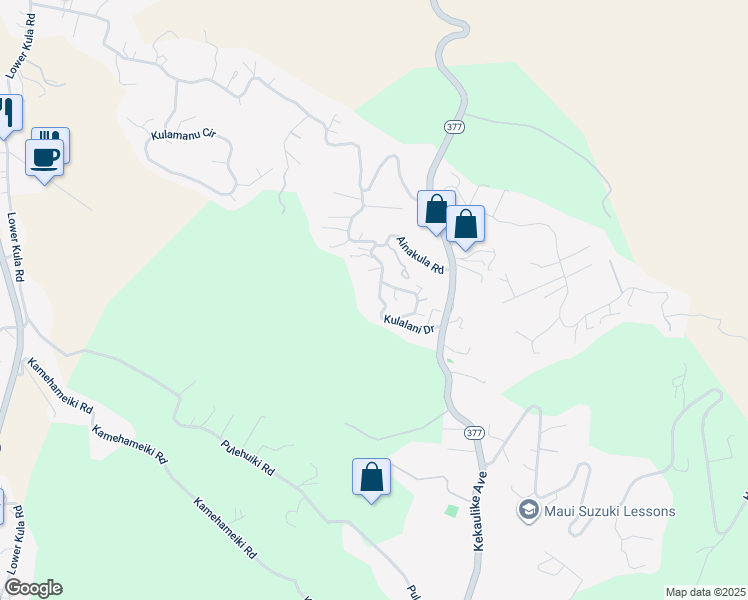 map of restaurants, bars, coffee shops, grocery stores, and more near 174 Kulalani Drive in Kula
