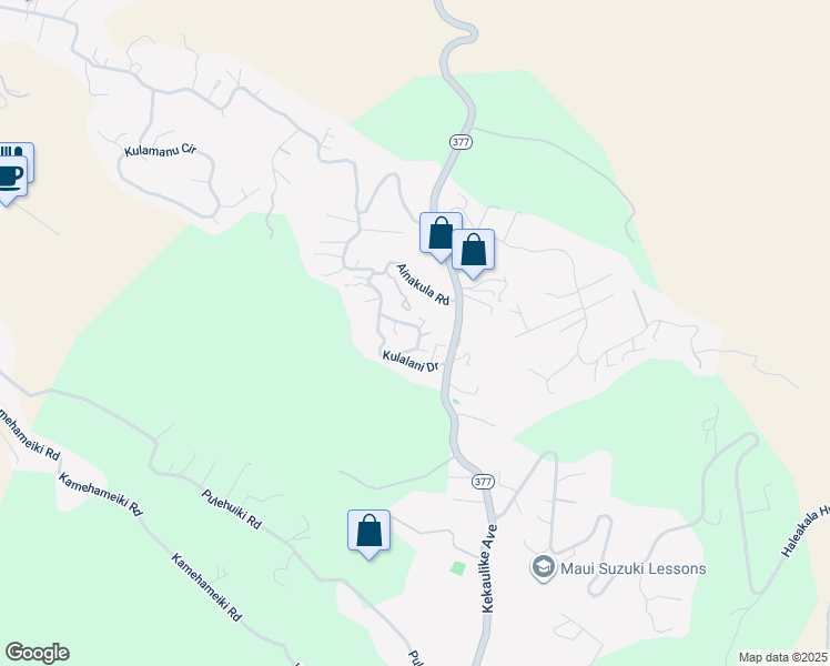 map of restaurants, bars, coffee shops, grocery stores, and more near 118 Kulalani Circle in Kula