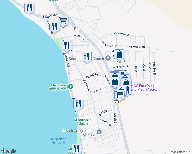 map of restaurants, bars, coffee shops, grocery stores, and more near 321 Kinaole Circle in Kihei