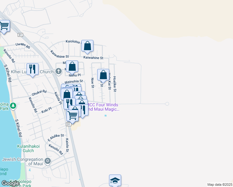 map of restaurants, bars, coffee shops, grocery stores, and more near 329 Hoalike Street in Kihei
