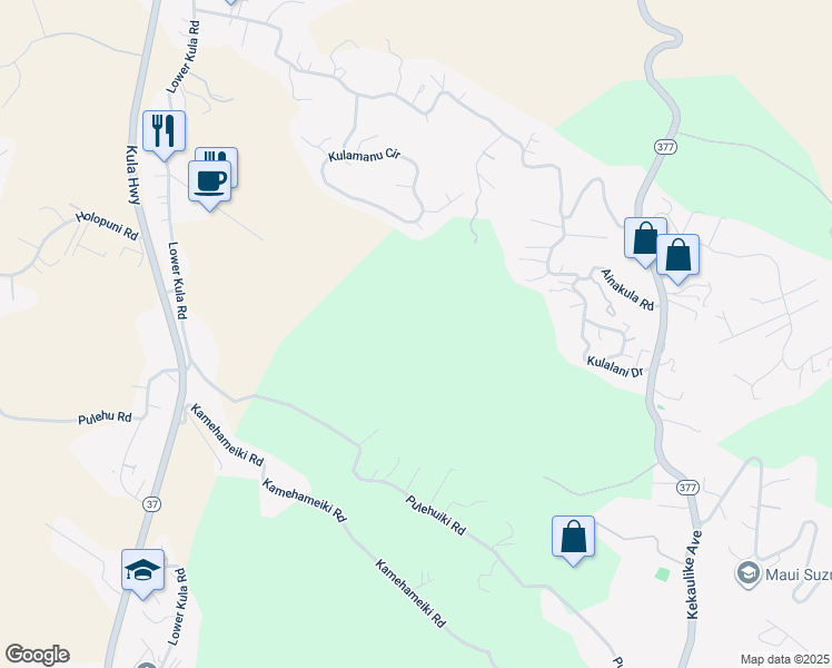 map of restaurants, bars, coffee shops, grocery stores, and more near 15640 Haleakala Highway in Kula