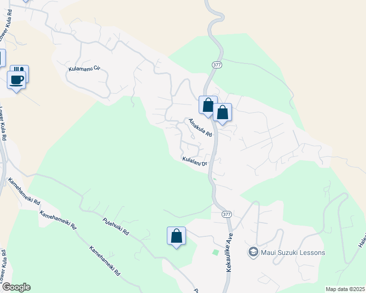 map of restaurants, bars, coffee shops, grocery stores, and more near 147 Kulalani Drive in Kula