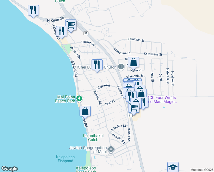 map of restaurants, bars, coffee shops, grocery stores, and more near 311 Kinaole Circle in Kihei
