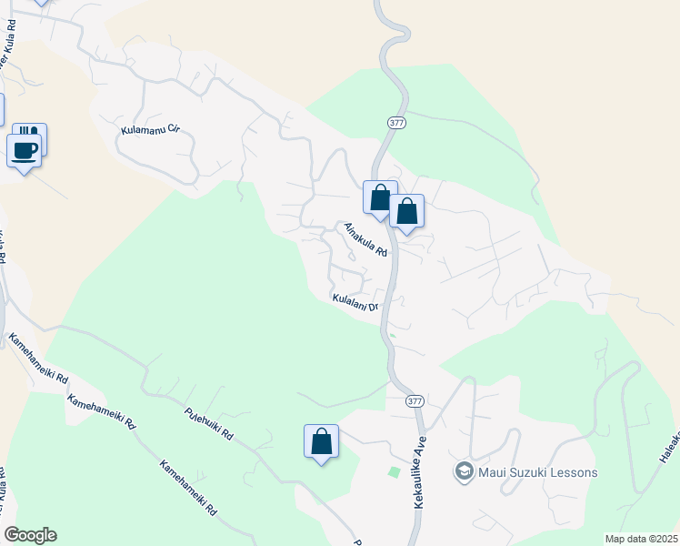 map of restaurants, bars, coffee shops, grocery stores, and more near 34 Kulalani Circle in Kula
