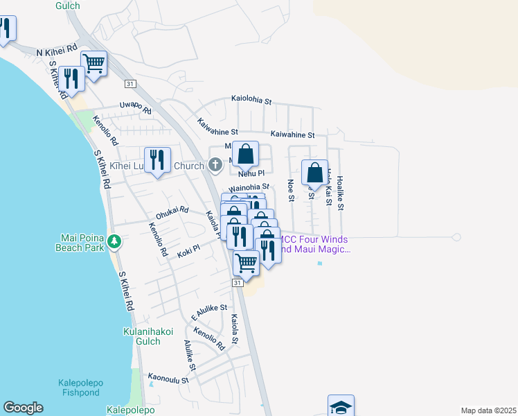 map of restaurants, bars, coffee shops, grocery stores, and more near 308 Huaka Street in Kihei