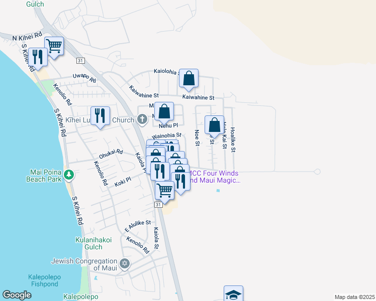 map of restaurants, bars, coffee shops, grocery stores, and more near 315 Wainohia Street in Kihei