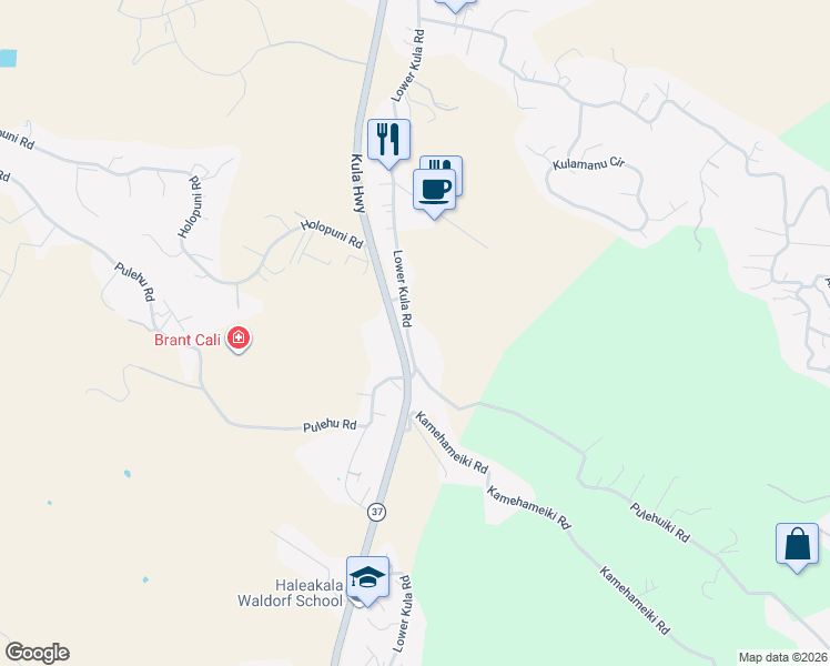 map of restaurants, bars, coffee shops, grocery stores, and more near 3135 Lower Kula Road in Kula