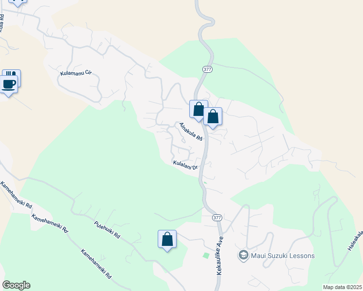 map of restaurants, bars, coffee shops, grocery stores, and more near 424 Ainakula Road in Kula