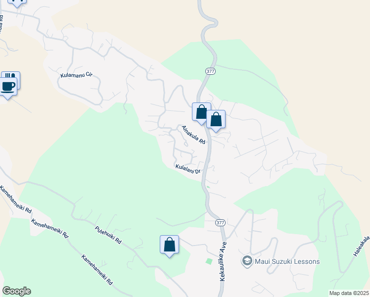 map of restaurants, bars, coffee shops, grocery stores, and more near 51 Kulalani Circle in Kula