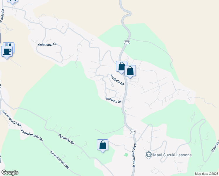 map of restaurants, bars, coffee shops, grocery stores, and more near 37 Kulalani Circle in Kula