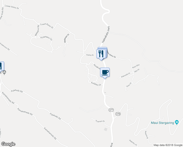 map of restaurants, bars, coffee shops, grocery stores, and more near 37 Kulalani Circle in Kula