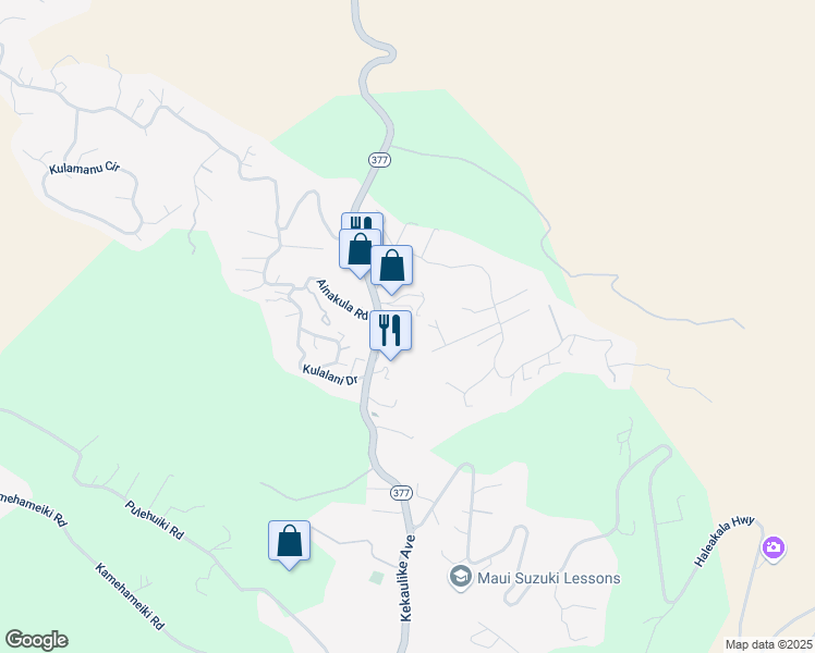 map of restaurants, bars, coffee shops, grocery stores, and more near 15287 Haleakala Highway in Kula