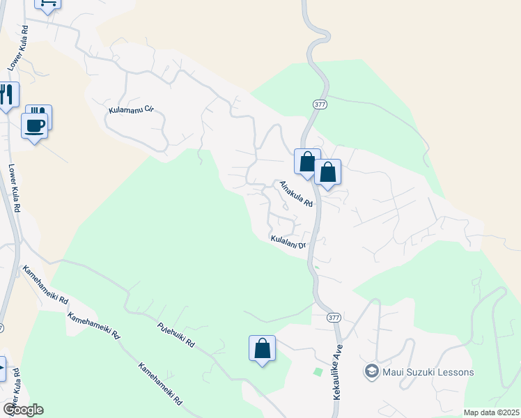 map of restaurants, bars, coffee shops, grocery stores, and more near 67 Anuenue Place in Kula