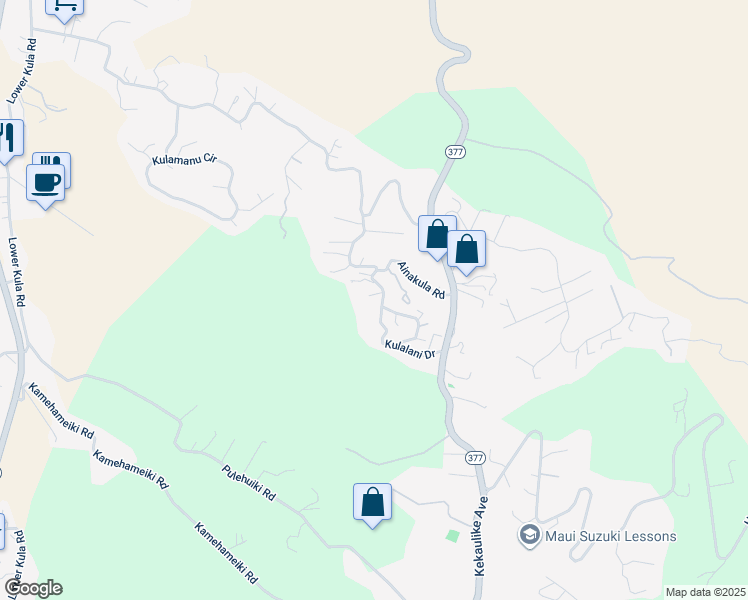 map of restaurants, bars, coffee shops, grocery stores, and more near 55 Anuenue Place in Kula
