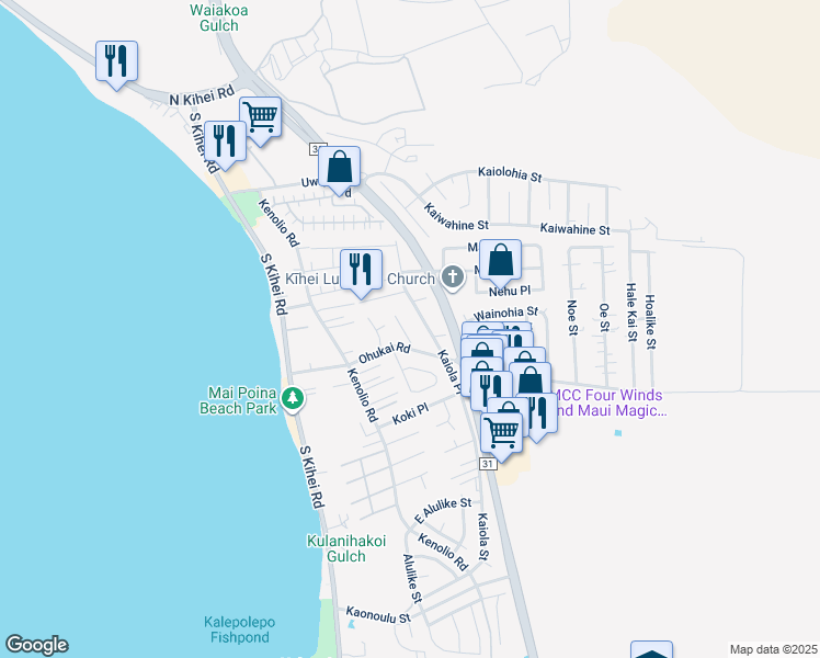 map of restaurants, bars, coffee shops, grocery stores, and more near 281 Pakalana Place in Kihei
