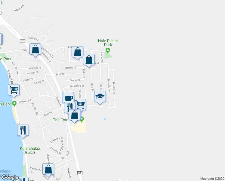 map of restaurants, bars, coffee shops, grocery stores, and more near 292 Hoalike Street in Kihei