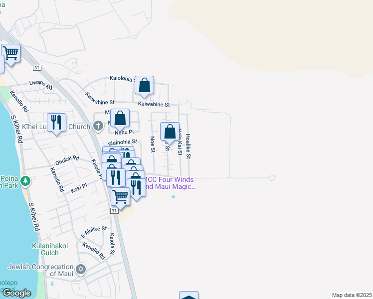 map of restaurants, bars, coffee shops, grocery stores, and more near 292 Hoalike Street in Kihei