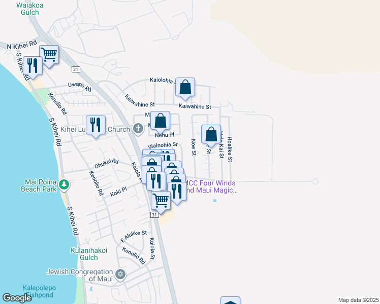 map of restaurants, bars, coffee shops, grocery stores, and more near 315 Wainohia Street in Kihei