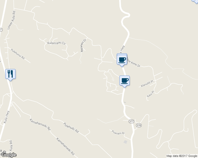 map of restaurants, bars, coffee shops, grocery stores, and more near 90 Anuenue Place in Kula