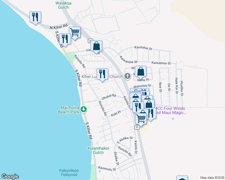 map of restaurants, bars, coffee shops, grocery stores, and more near 270 Pakalana Pl in Kihei