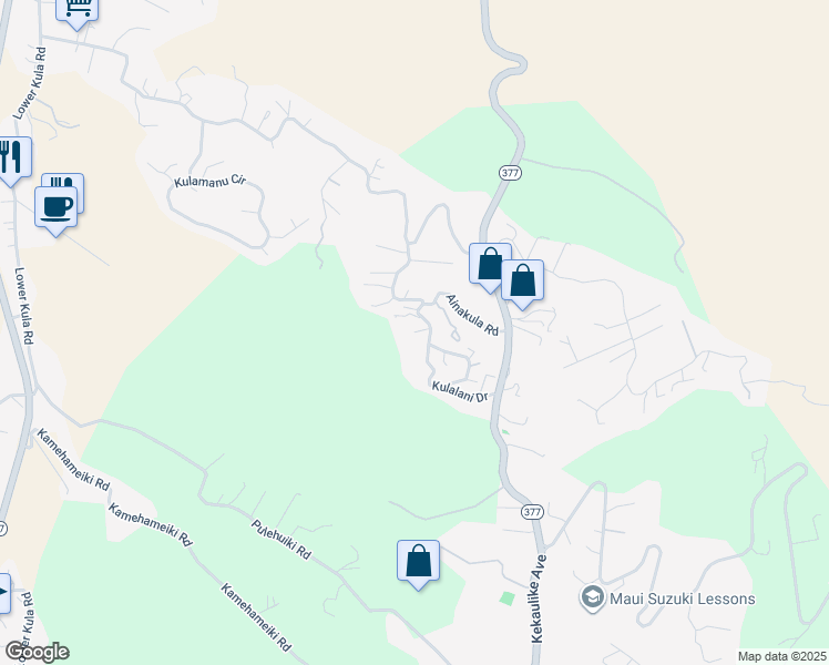 map of restaurants, bars, coffee shops, grocery stores, and more near 199 Anuenue Place in Kula