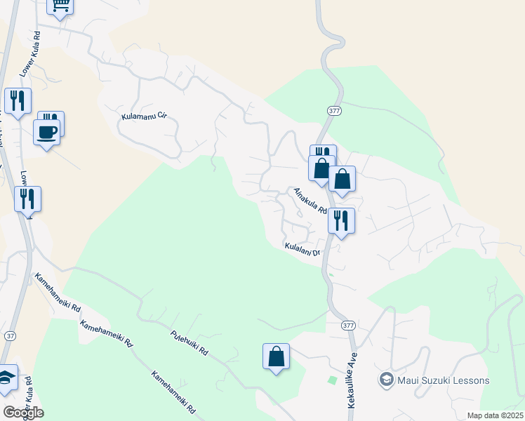 map of restaurants, bars, coffee shops, grocery stores, and more near 90 Anuenue Place in Kula
